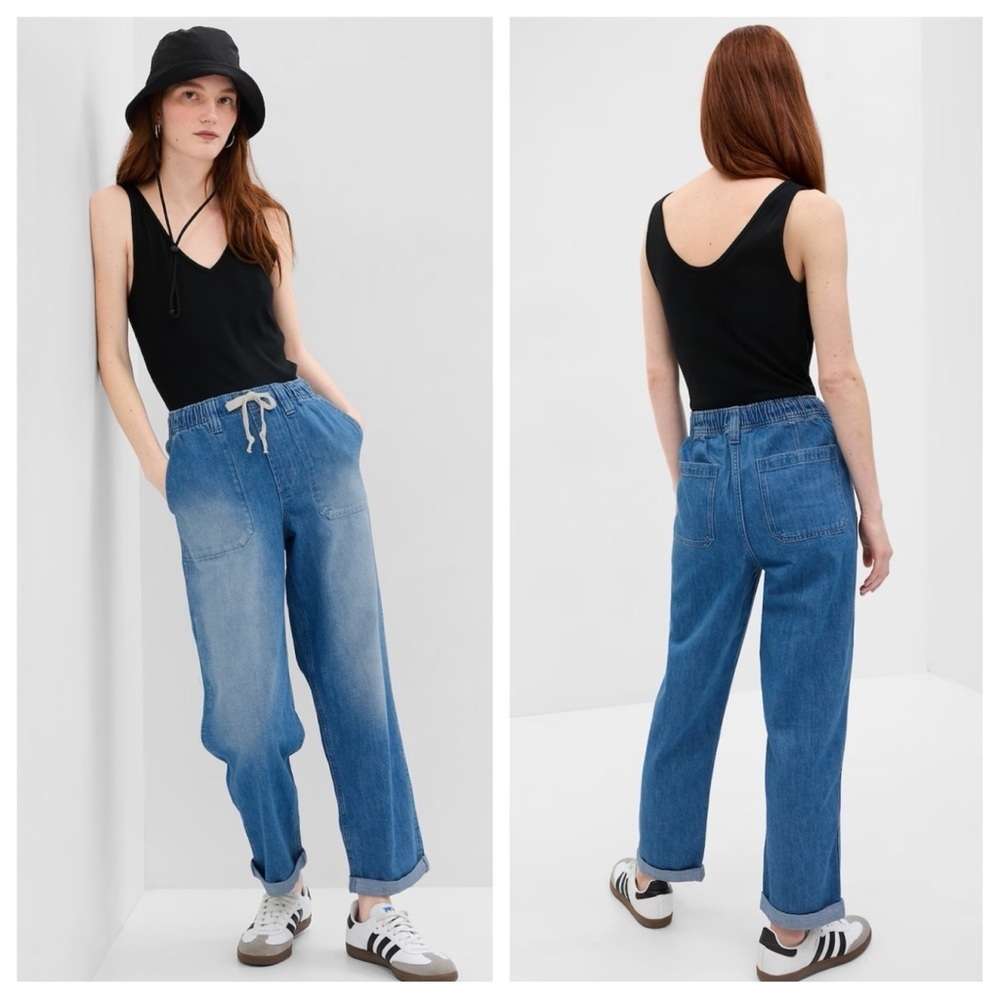GAP Denim Joggers Easy Jeans Medium Indigo Women’s S Drawstring Waist Pull-On